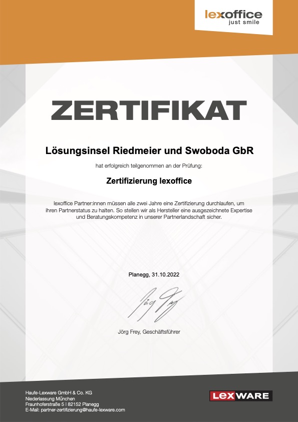 Lexoffice Partner Zertifikat